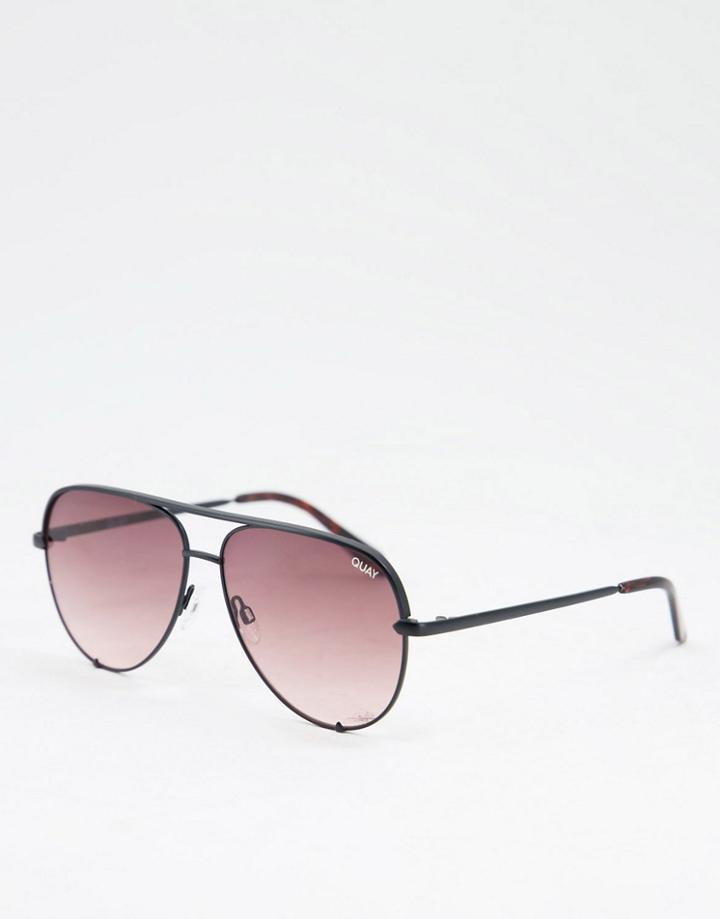 Quay High Key Womens Aviator Sunglasses In Brown-orange