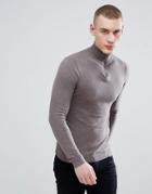Asos Half Zip Cotton Sweater In Khaki - Green