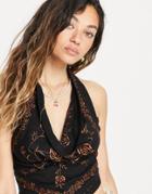 Free People Hows It Going Halter Neck Top With Drape Collar-black