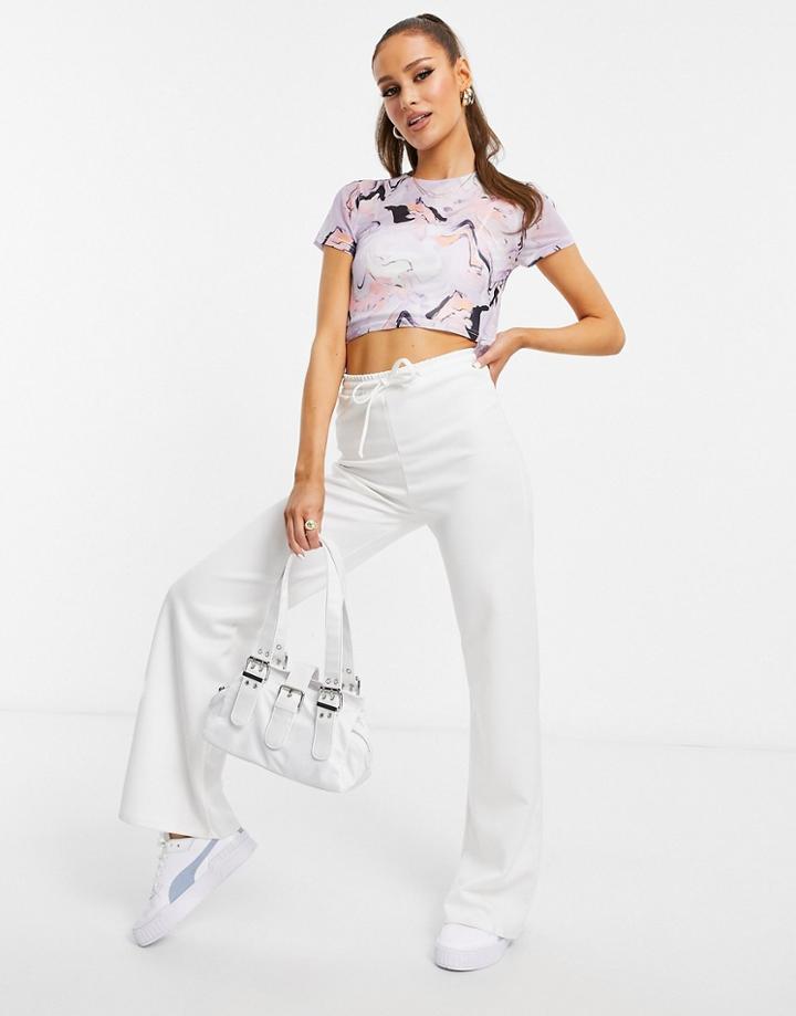 Twiin Mesh Crop Top In Marble-multi