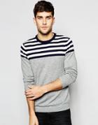 Asos Stripe Sweater In Merino Wool Mix - Gray
