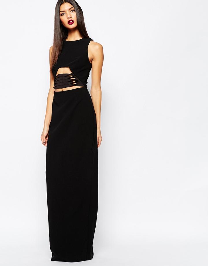 Aqaq Muscan Maxi Dress With Lace Up Waist Detail - Black