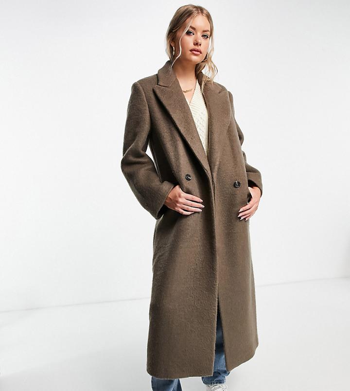 Asos Design Tall Brushed Hero Dad Coat In Brown
