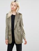 Helene Berman Longline Blazer In Textured Khaki - Green