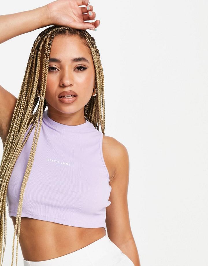 Sixth June High Neck Crop Top In Lilac Rib-purple