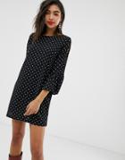 New Look Spot Tunic Dress With Tie Sleeves-black