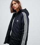 Adidas Originals Three Stripe Reversible Down Filled Coat In Black - Black