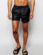 Asos Short Length Swim Shorts In Black Wet Look Fabric - Black