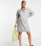 Asos Design Maternity Knit Mini Dress With Open Collar In Gray-grey