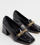 Asos Design Wide Fit Sinclair Square Toe Loafers In Black Patent