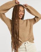 Pieces Sweater With Balloon Sleeves In Camel-brown