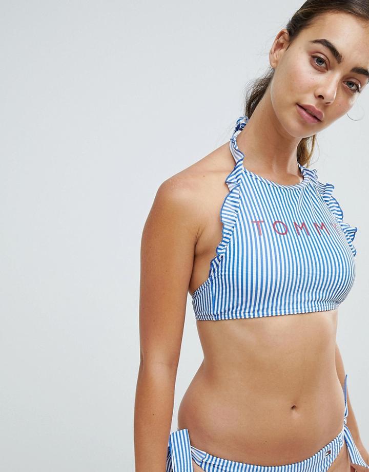 Tommy Hilfiger Seersucker Cropped Bikini Top - Blue