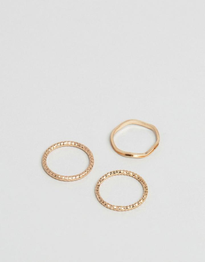 Selected Femme 3 Ring Pack - Gold