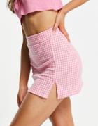 Pull & Bear Gingham 90s Split Mini Skirt In Pink