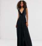 Asos Design Tall Ruffle Wrap Maxi Dress With Tie Detail - Black