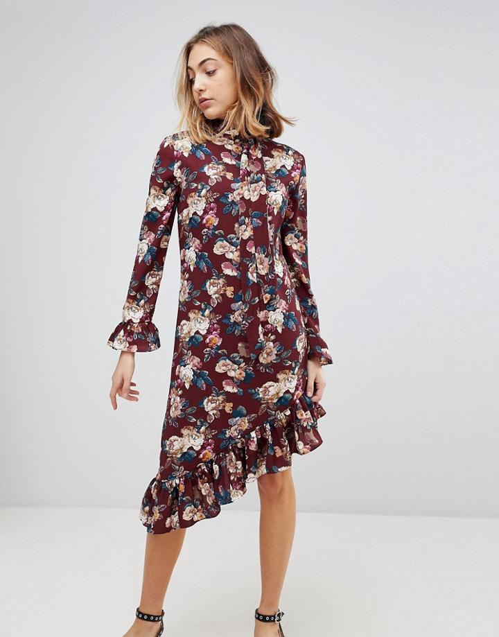 Walter Baker Gayle Asymmetric Hem Floral Print Dress - Red