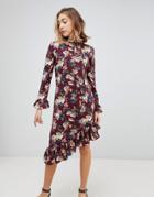 Walter Baker Gayle Asymmetric Hem Floral Print Dress - Red