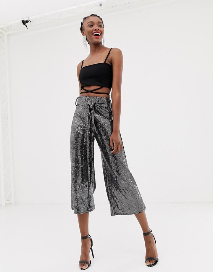 New Look Belted Culottes In Silver - Silver