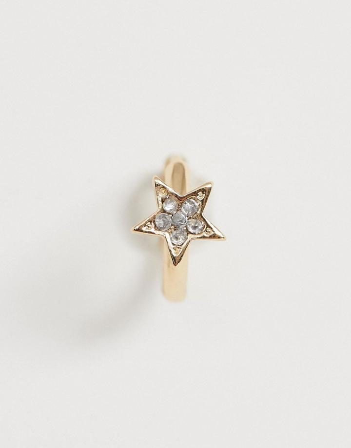 Asos Design Single Hoop Earring With Crystal Star In Gold Tone
