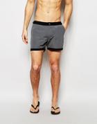 Asos Mid Length Swim Shorts In Gray With Contrast Waistband
