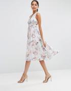 Asos Wedding Hollywood Midi Dress In Soft Rose Print - Multi