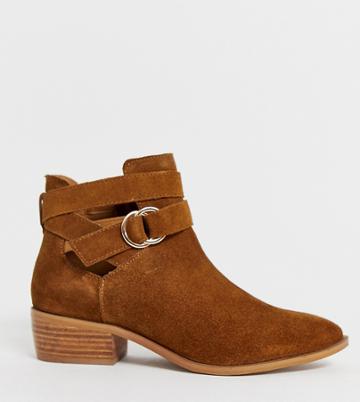 Simply Be Wide Fit Dina Ankle Boots With Buckle Detail In Brown Suede - Brown