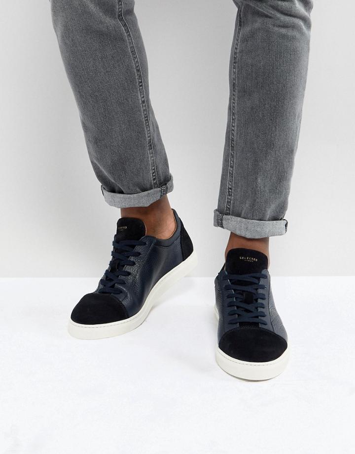 Selected Homme Premium Sneakers With Toe Cap - Navy