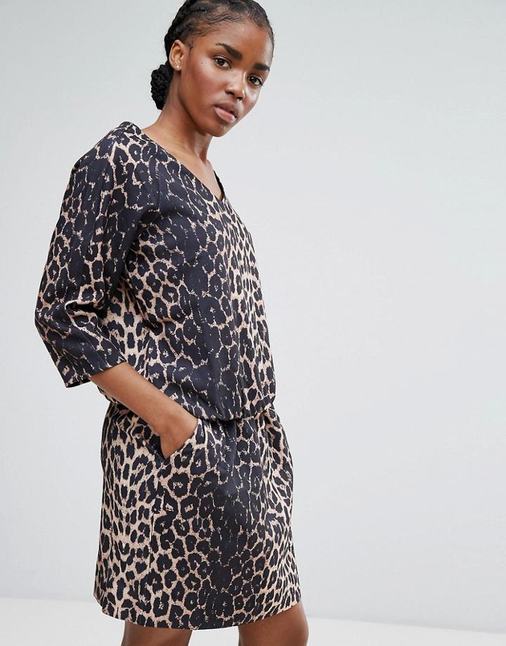 B.young Waist Tie Leopard Dress - Tan