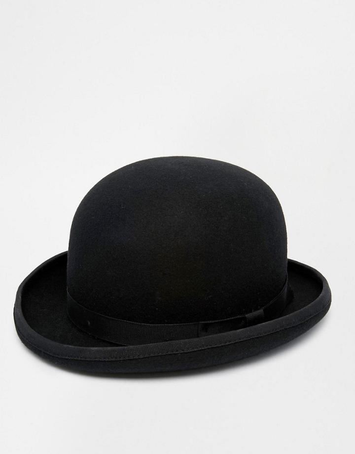 Asos Bowler Hat In Black Felt - Black