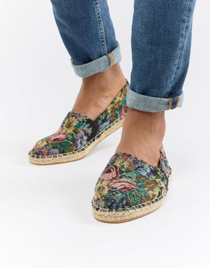 Asos Design Espadrilles In Floral Tapestry - Black