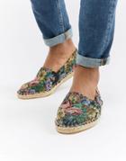 Asos Design Espadrilles In Floral Tapestry - Black