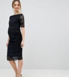 Asos Design Maternity Bardot Dress With Half Sleeve In Lace-black
