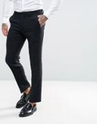 Asos Slim Suit Pants In 100% Wool Harris Tweed Herringbone In Charcoal - Gray