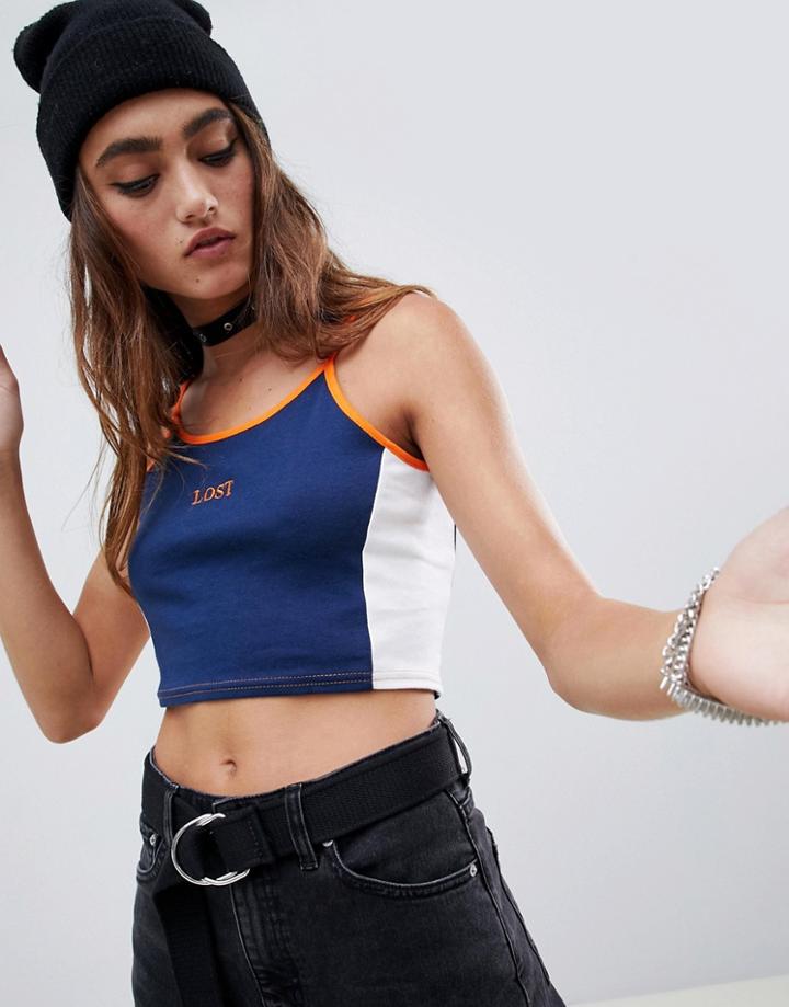 The Ragged Priest Crop Cami Top With Slogan - Navy
