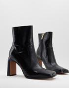 Asos Design Embrace Leather High-heeled Square Toe Boots In Black