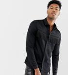 Asos Edition Tall Regular Fit Satin Shirt With Fringing - Black