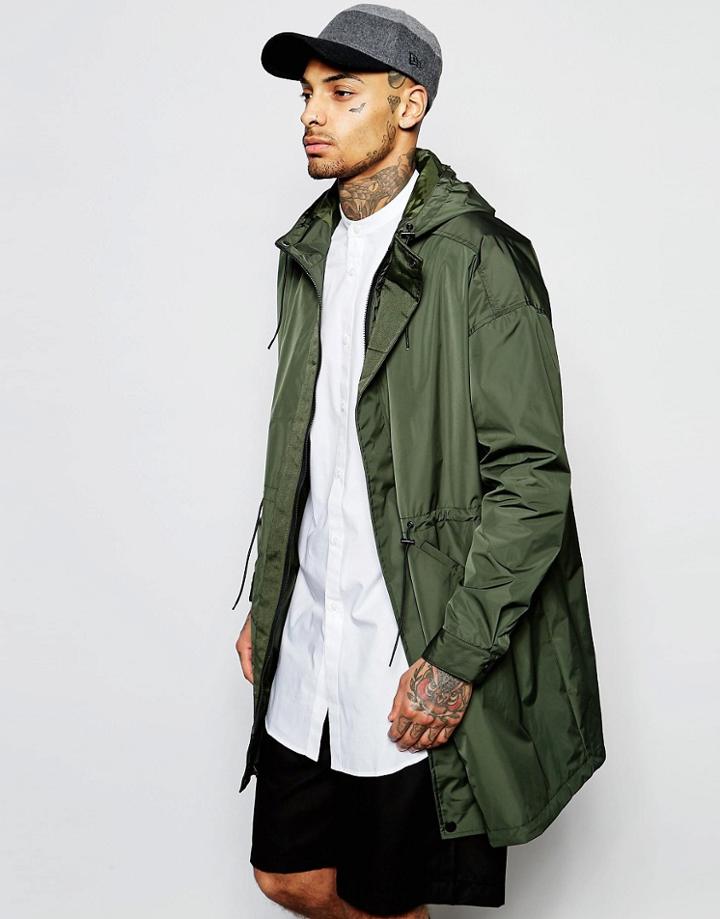 Asos Parka Jacket With Memory Fabric In Khaki - Khaki