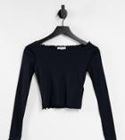 Topshop Petite Long Sleeve Lettuce Top In Black