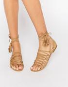 New Look Strappy Detail Tie Up Flat Sandals - Tan