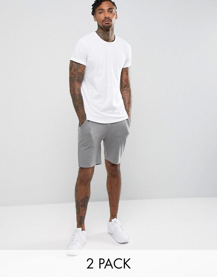 Asos Roll Sleeve T-shirt/skinny Shorts 2 Pack White/gray Save - Multi