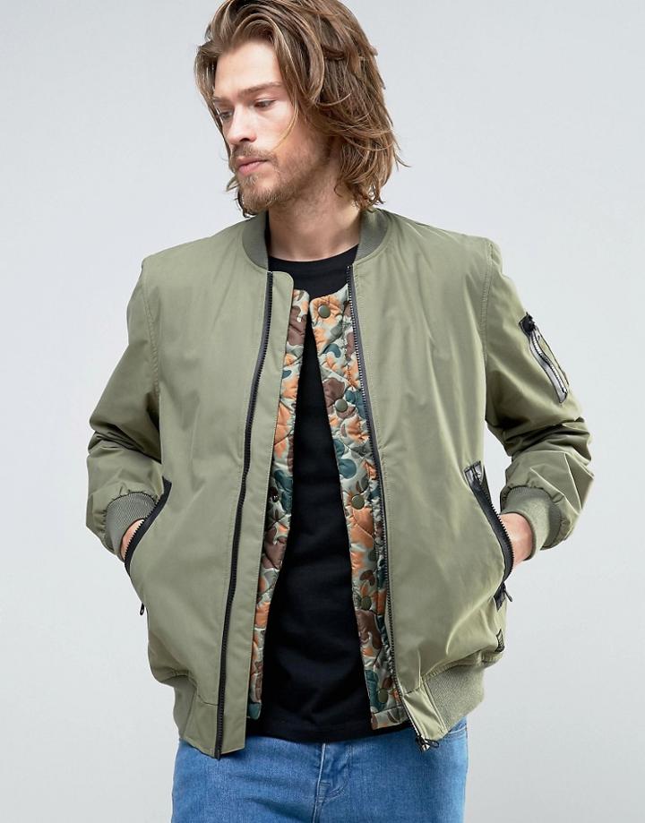 Element Flight Ma1 Bomber Jacket Camo Quilt Detatchable Liner In Green - Green