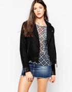Pepe Jeans Falcon Wool Mix Biker Jacket - Black