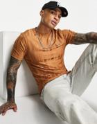 Asos Design Skinny T-shirt In Brown Jacquard Texture