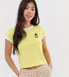 Brave Soul Petite Stripe T Shirt With Embellished Pineapple - Yellow