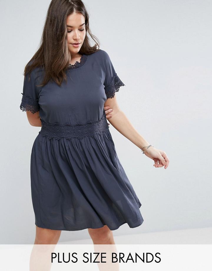 Junarose Crochet Lace Insert Prarie Dress - Blue