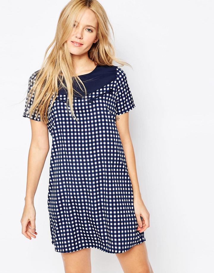 Noisy May Aubrey Western Check Dress - Black Iris