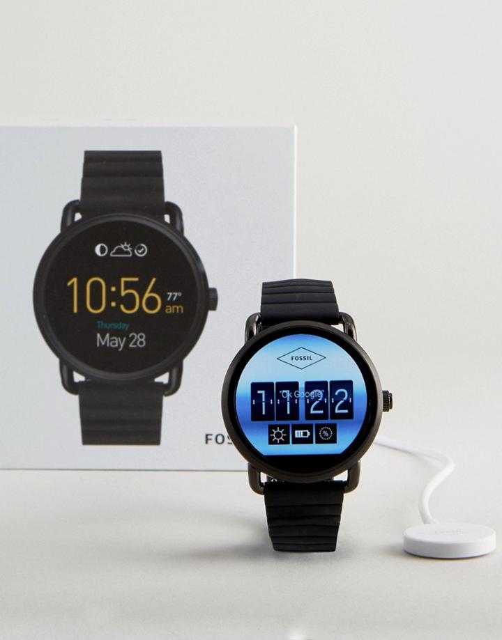 Fossil Q Wander Leather Smart Watch In Black - Black