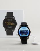 Fossil Q Wander Leather Smart Watch In Black - Black