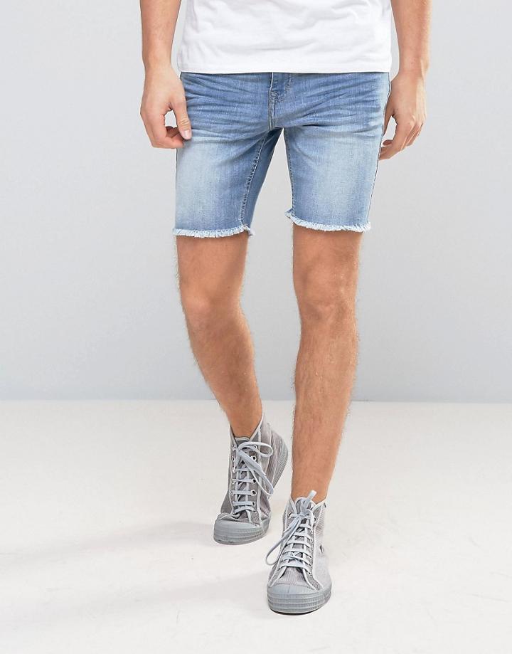 Casual Friday Denim Shorts With Raw Hem - Blue