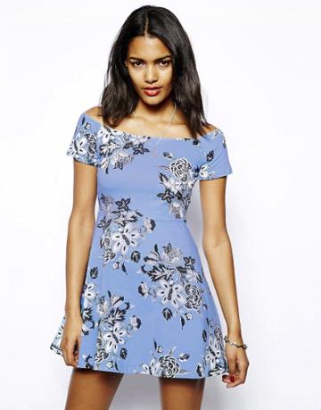 Motel Catalina Off Shoulder Dress In Morris Flower Print